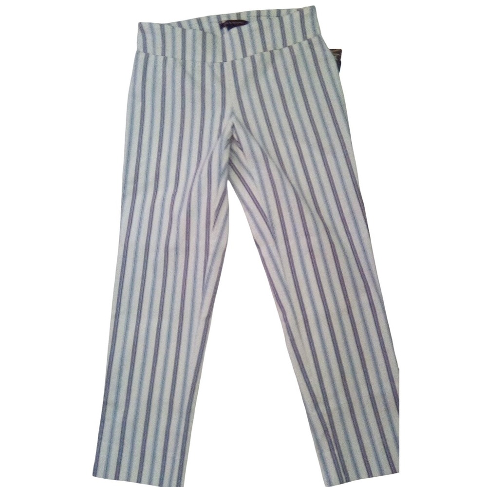 Zac & Rachel Ultimate Fit Striped Ankle‎ Pants Blue White Silver Metallic 10 NEW